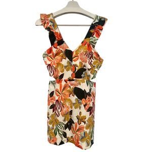 ZARA Tropical Floral Ruffle Sleeveless Cut Out Skort Playsuit Romper Dress M